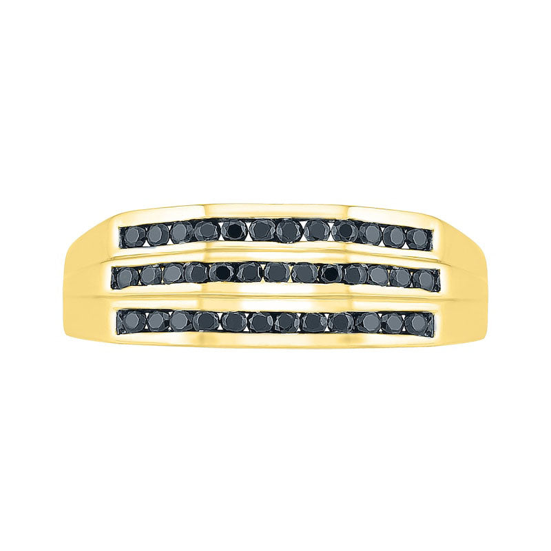 Men's 0.50 CT. T.W. Enhanced Black Natural Diamond Triple Row Wedding Band in Solid 10K Yellow Gold