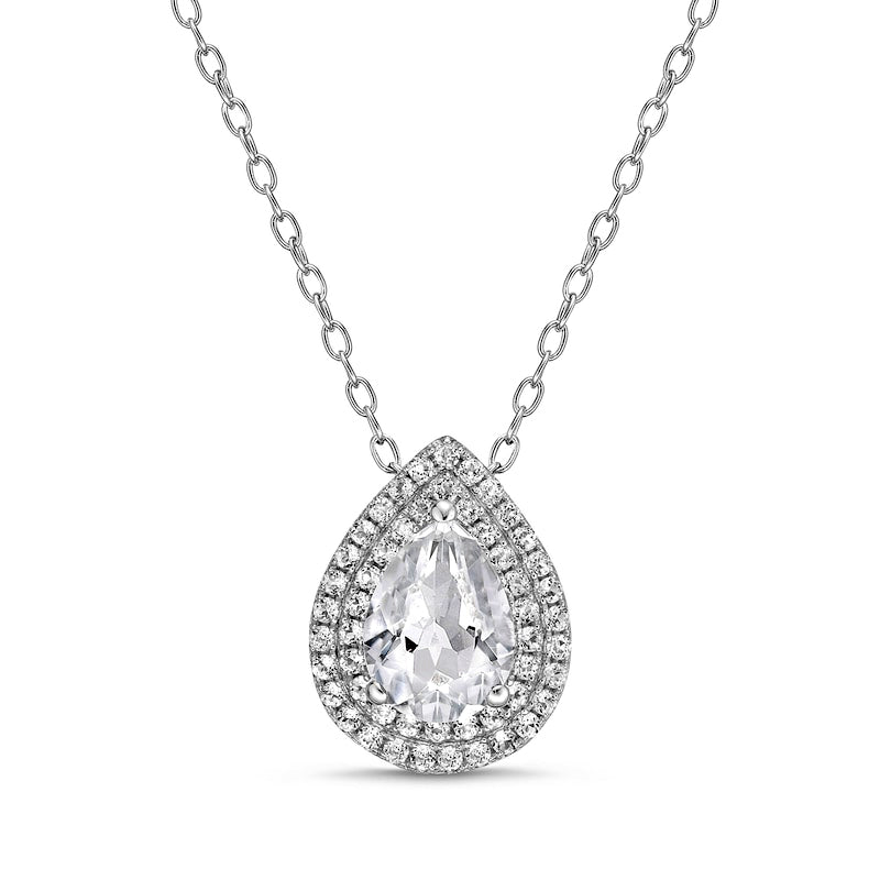 Pear-Shaped White Topaz Double Frame Pendant in Sterling Silver - 20"