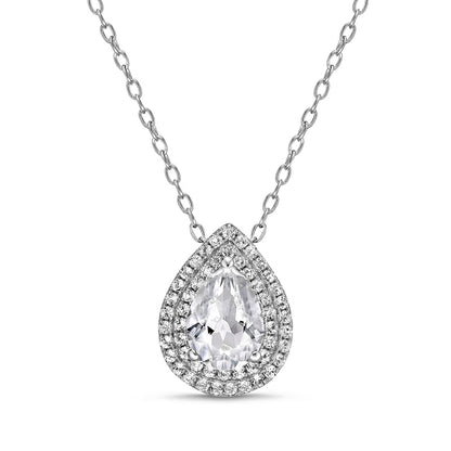 Pear-Shaped White Topaz Double Frame Pendant in Sterling Silver - 20"