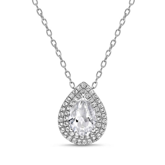 Pear-Shaped White Topaz Double Frame Pendant in Sterling Silver - 20"