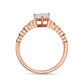 Pear-Shaped Lab-Created Opal and Diamond Accent Layered Scallop Shank Ring in Solid 10K Rose Gold