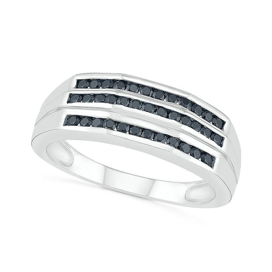 Men's 0.50 CT. T.W. Enhanced Black Natural Diamond Triple Row Wedding Band in Solid 10K White Gold