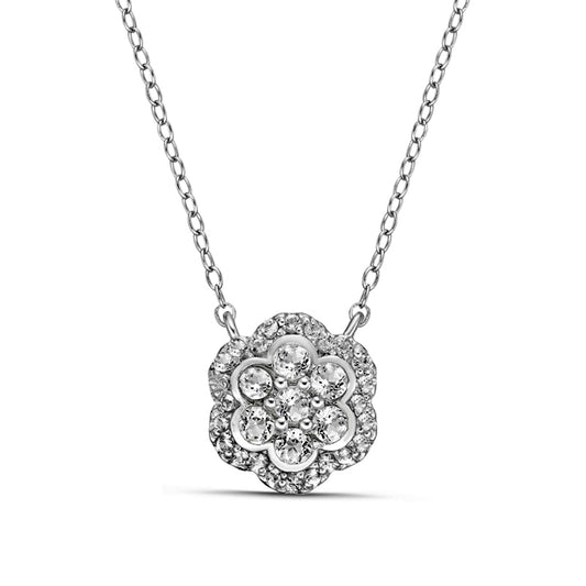 White Topaz Frame Flower Necklace in Sterling Silver