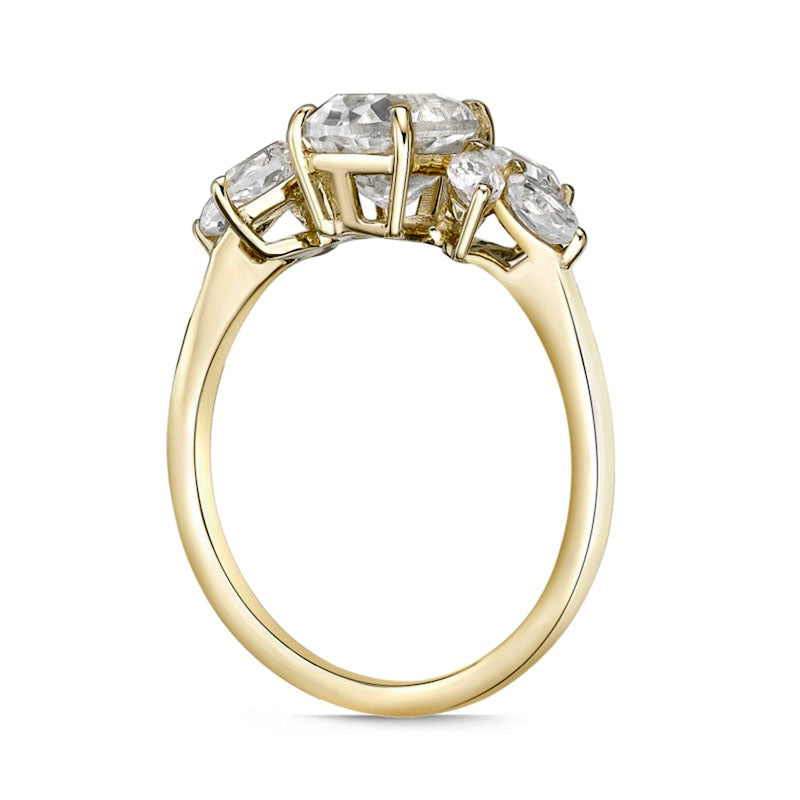 Oval Lab-Created White Sapphire Leaf Accent Tri-Sides Ring in Solid 10K Yellow Gold