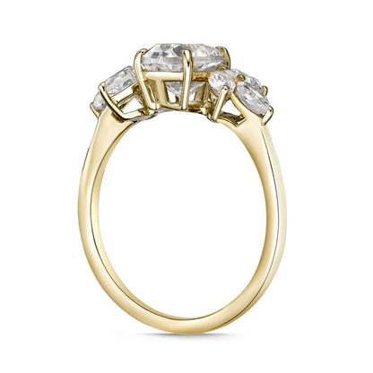Oval Lab-Created White Sapphire Leaf Accent Tri-Sides Ring in Solid 10K Yellow Gold