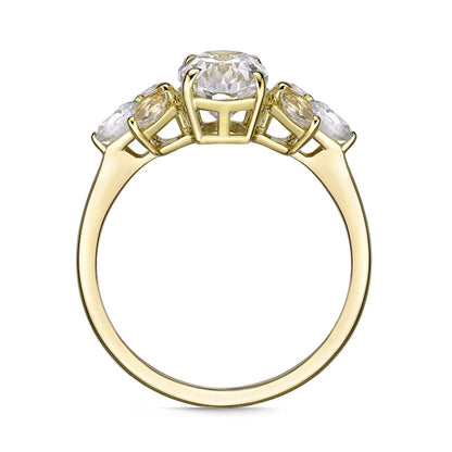 Oval Lab-Created White Sapphire Leaf Accent Tri-Sides Ring in Solid 10K Yellow Gold