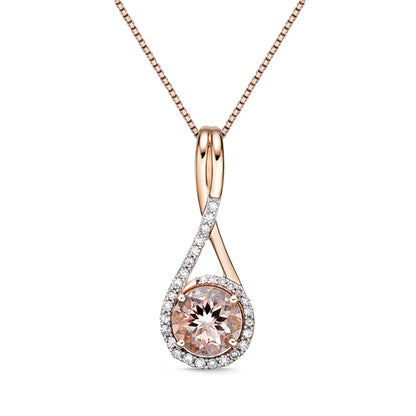7.0mm Morganite and 0.17 CT. T.W. Natural Diamond Loop Frame Twisted Teardrop Pendant in 10K Rose Gold