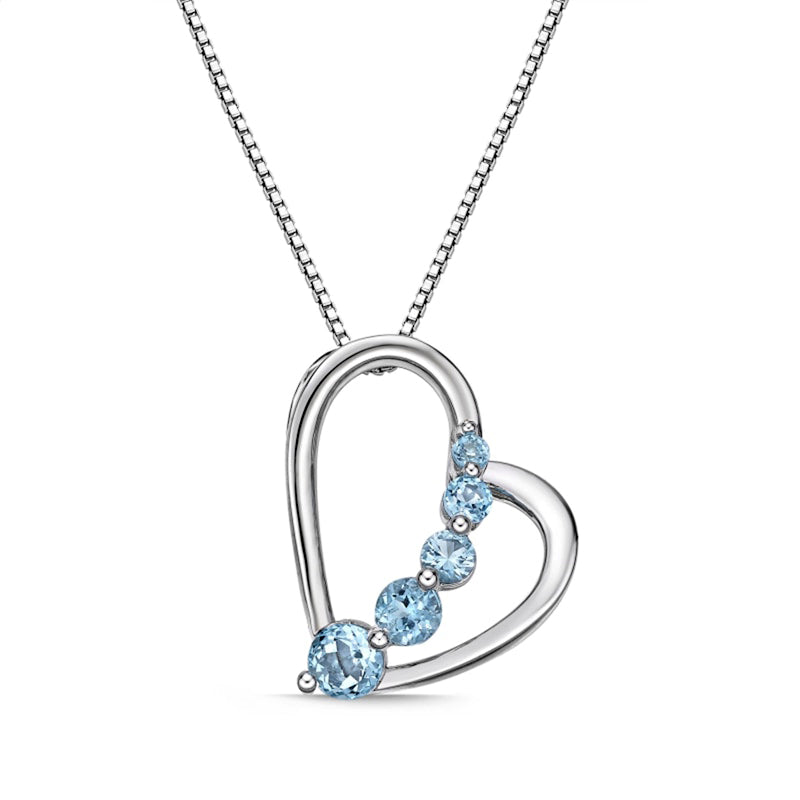 Journey Blue Topaz Tilted Heart Pendant in Sterling Silver