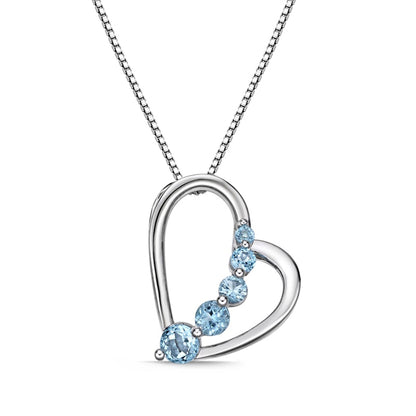 Journey Blue Topaz Tilted Heart Pendant in Sterling Silver