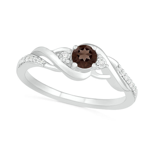 4.0mm Smoky Quartz and 0.05 CT. T.W. Natural Diamond Bypass Frame Twist Shank Ring in Sterling Silver