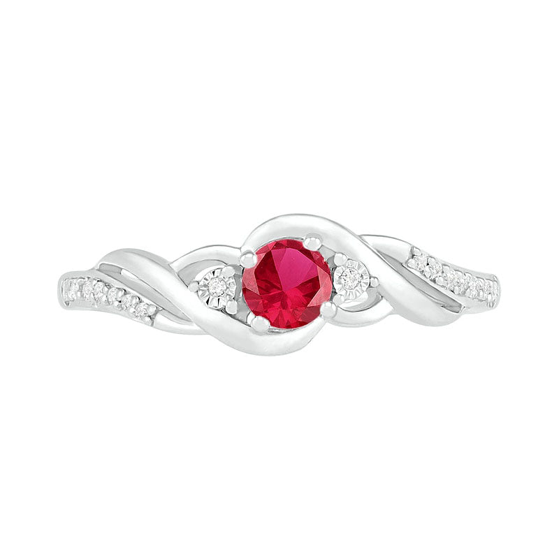 4.0mm Lab-Created Ruby and 0.05 CT. T.W. Diamond Bypass Frame Twist Shank Ring in Sterling Silver