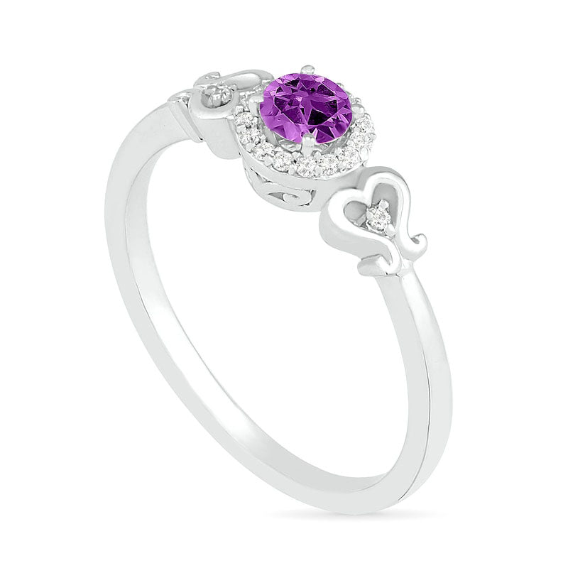4.0mm Amethyst and 0.05 CT. T.W. Natural Diamond Frame Heart-Sides Ring in Sterling Silver
