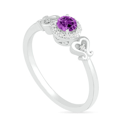 4.0mm Amethyst and 0.05 CT. T.W. Natural Diamond Frame Heart-Sides Ring in Sterling Silver