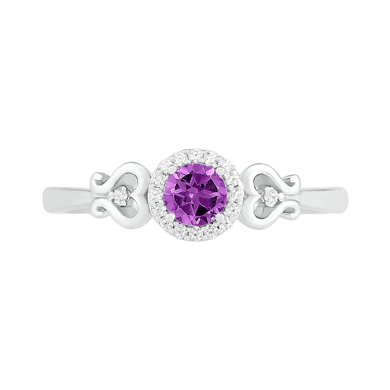 4.0mm Amethyst and 0.05 CT. T.W. Natural Diamond Frame Heart-Sides Ring in Sterling Silver