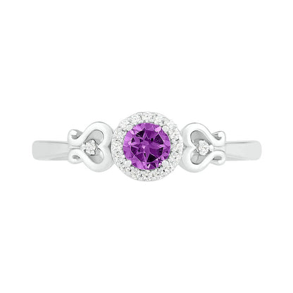 4.0mm Amethyst and 0.05 CT. T.W. Natural Diamond Frame Heart-Sides Ring in Sterling Silver