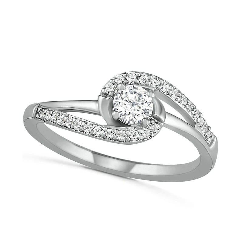 4.0mm Lab-Created White Sapphire Bypass Swirl Frame Split Shank Ring in Sterling Silver