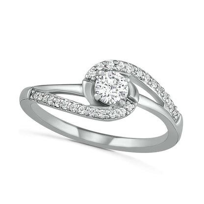 4.0mm Lab-Created White Sapphire Bypass Swirl Frame Split Shank Ring in Sterling Silver