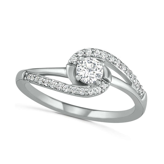 4.0mm Lab-Created White Sapphire Bypass Swirl Frame Split Shank Ring in Sterling Silver