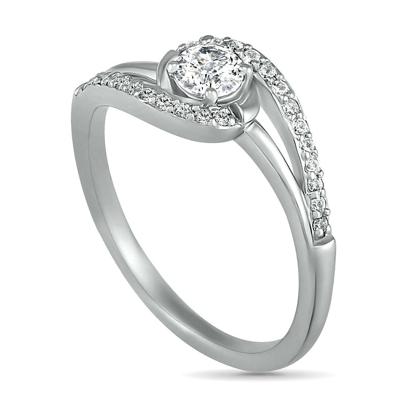 4.0mm Lab-Created White Sapphire Bypass Swirl Frame Split Shank Ring in Sterling Silver