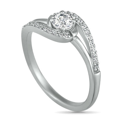 4.0mm Lab-Created White Sapphire Bypass Swirl Frame Split Shank Ring in Sterling Silver