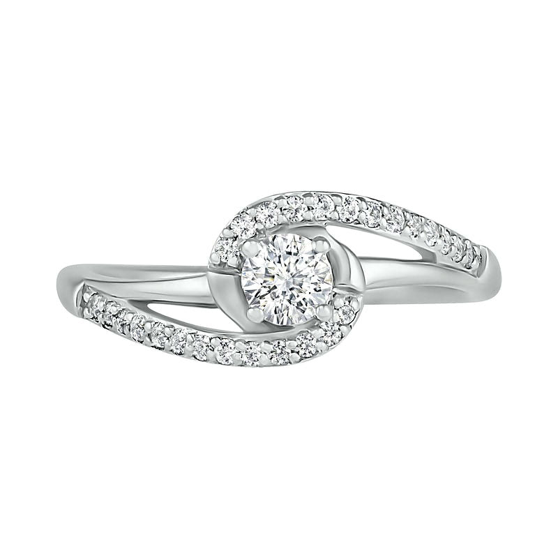 4.0mm Lab-Created White Sapphire Bypass Swirl Frame Split Shank Ring in Sterling Silver