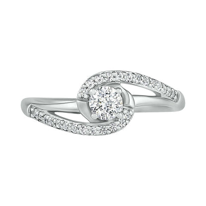 4.0mm Lab-Created White Sapphire Bypass Swirl Frame Split Shank Ring in Sterling Silver
