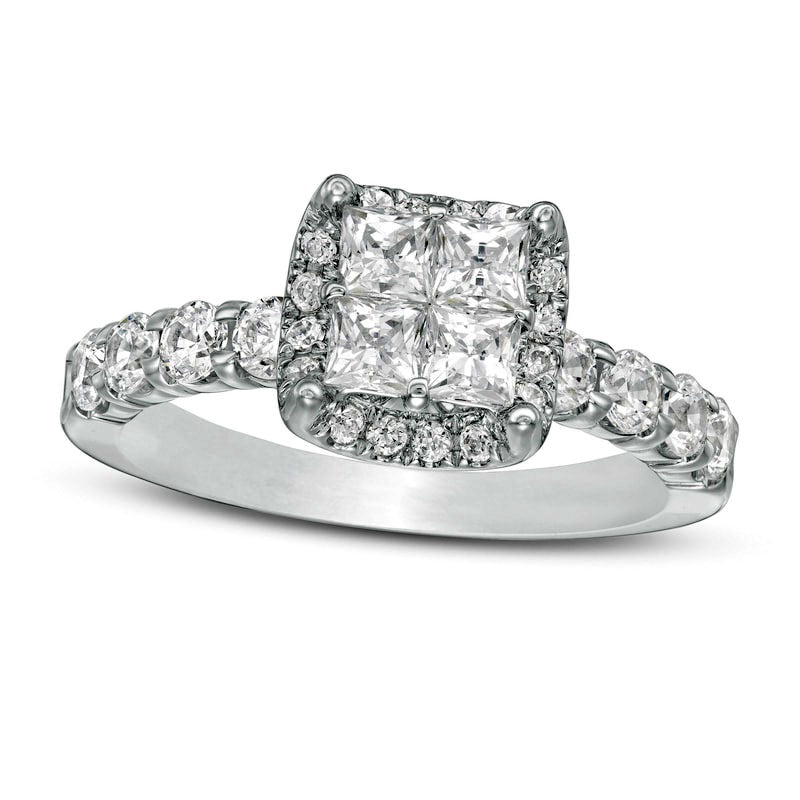 1.63 CT. T.W. Princess-Cut Quad Natural Diamond Frame Engagement Ring in Solid 14K White Gold