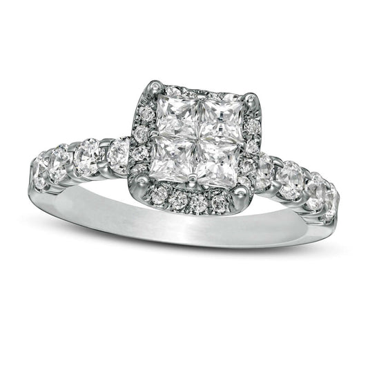 1.63 CT. T.W. Princess-Cut Quad Natural Diamond Frame Engagement Ring in Solid 14K White Gold