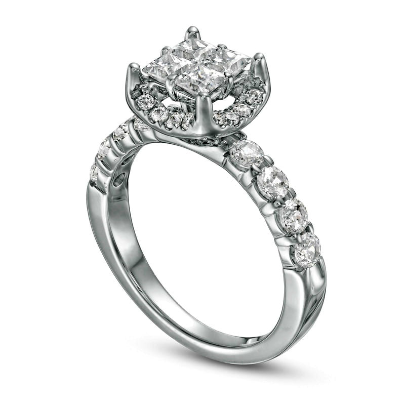1.63 CT. T.W. Princess-Cut Quad Natural Diamond Frame Engagement Ring in Solid 14K White Gold
