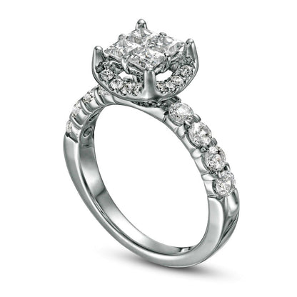 1.63 CT. T.W. Princess-Cut Quad Natural Diamond Frame Engagement Ring in Solid 14K White Gold