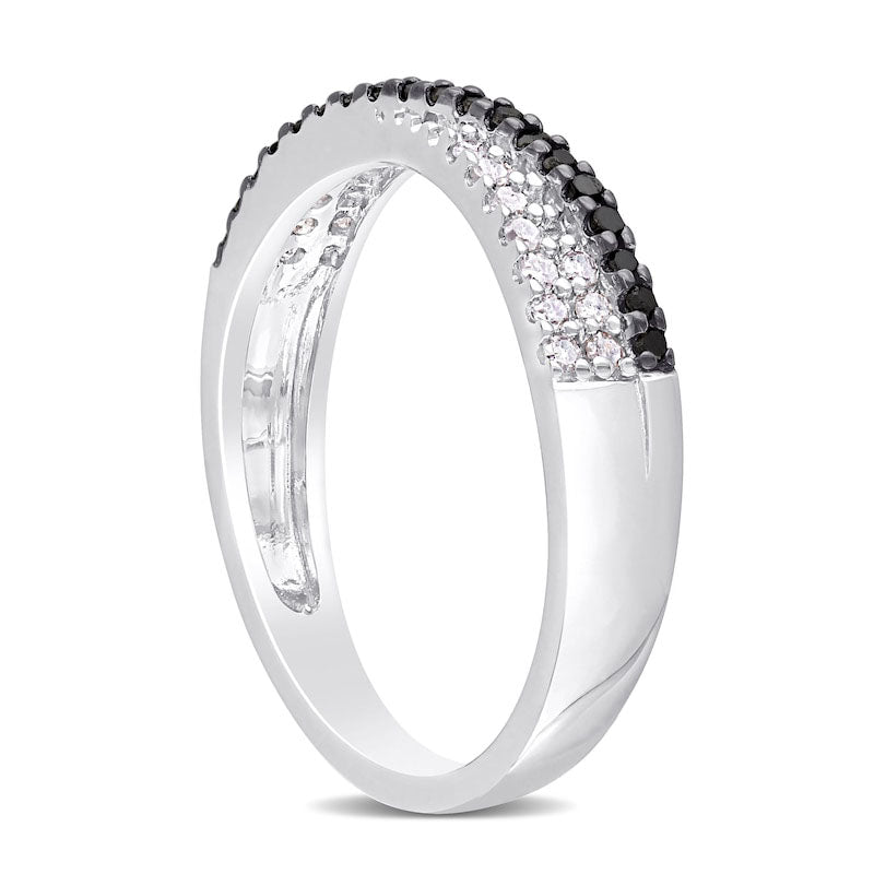 0.25 CT. T.W. Enhanced Black and White Natural Diamond Criss-Cross Overlay Ring in Sterling Silver