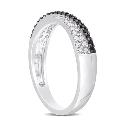 0.25 CT. T.W. Enhanced Black and White Natural Diamond Criss-Cross Overlay Ring in Sterling Silver
