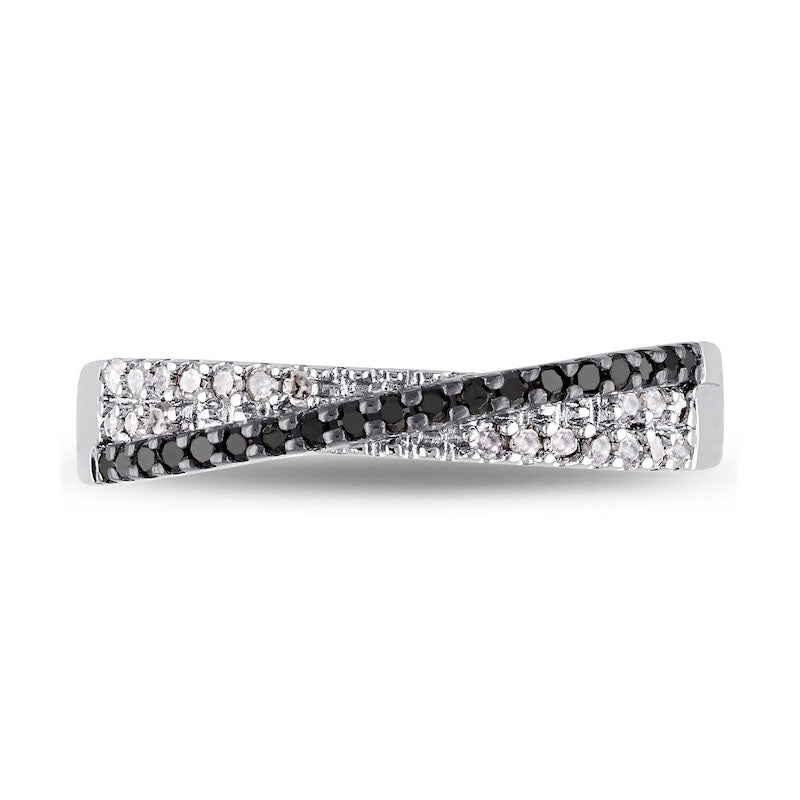 0.25 CT. T.W. Enhanced Black and White Natural Diamond Criss-Cross Overlay Ring in Sterling Silver