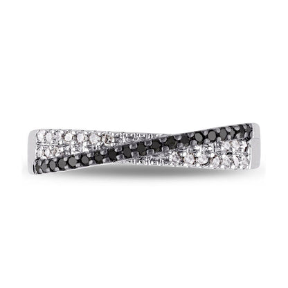 0.25 CT. T.W. Enhanced Black and White Natural Diamond Criss-Cross Overlay Ring in Sterling Silver