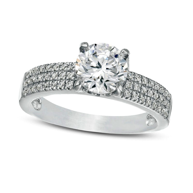 1.75 CT. T.W. Certified Natural Diamond Multi-Row Engagement Ring in Solid 14K White Gold (I/I2)