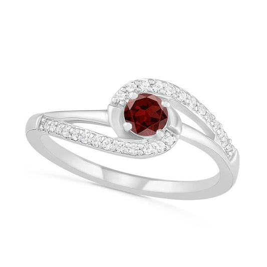 4.0mm Garnet and Lab-Created White Sapphire Bypass Swirl Frame Split Shank Ring in Sterling Silver