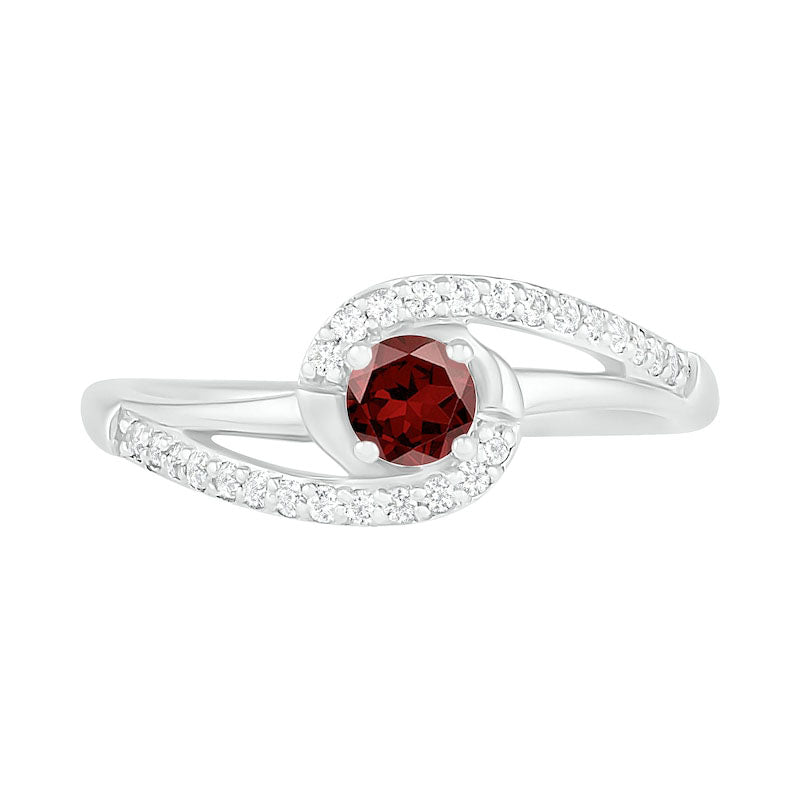 4.0mm Garnet and Lab-Created White Sapphire Bypass Swirl Frame Split Shank Ring in Sterling Silver