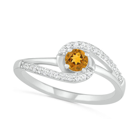 4.0mm Citrine and Lab-Created White Sapphire Bypass Swirl Frame Split Shank Ring in Sterling Silver