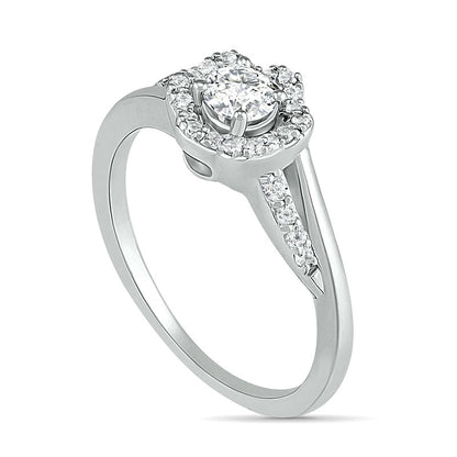 4.0mm Lab-Created White Sapphire Frame Bypass Split Shank Flower Ring in Sterling Silver