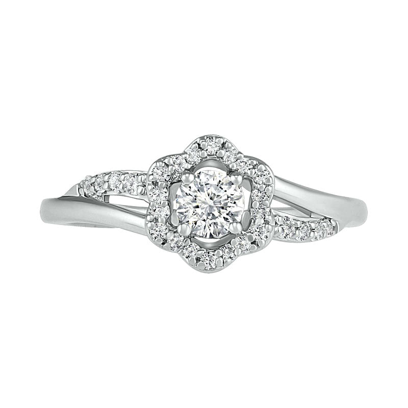 4.0mm Lab-Created White Sapphire Frame Bypass Split Shank Flower Ring in Sterling Silver