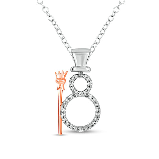 Natural Diamond Accent Snowman Pendant in Sterling Silver and 10K Rose Gold