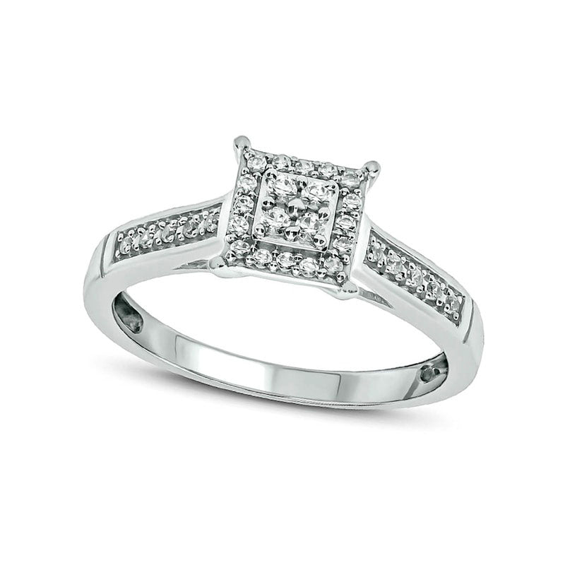 0.17 CT. T.W. Quad Natural Diamond Square Frame Promise Ring in Sterling Silver