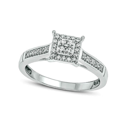 0.17 CT. T.W. Quad Natural Diamond Square Frame Promise Ring in Sterling Silver