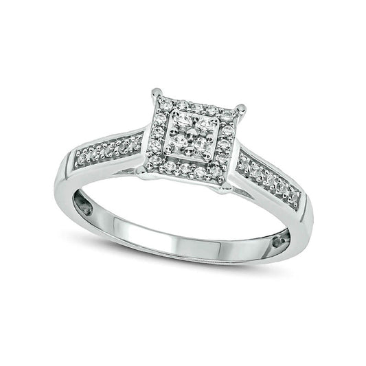0.17 CT. T.W. Quad Natural Diamond Square Frame Promise Ring in Sterling Silver