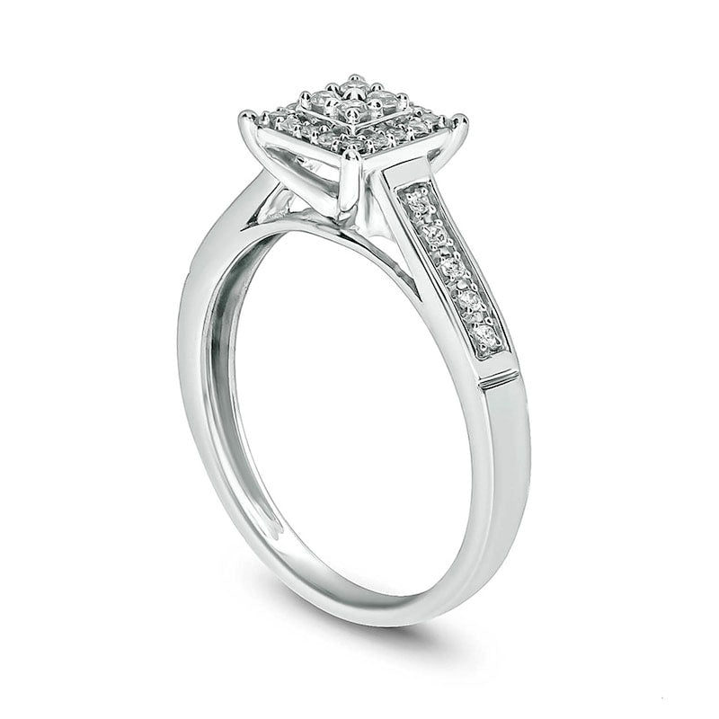 0.17 CT. T.W. Quad Natural Diamond Square Frame Promise Ring in Sterling Silver