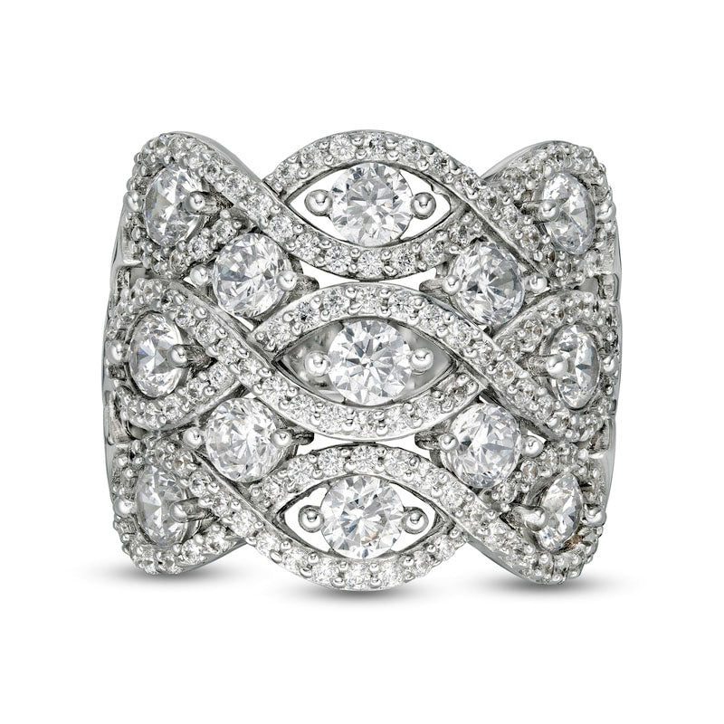 3.0 CT. T.W. Natural Diamond Woven Triple Row Ring in Solid 10K White Gold