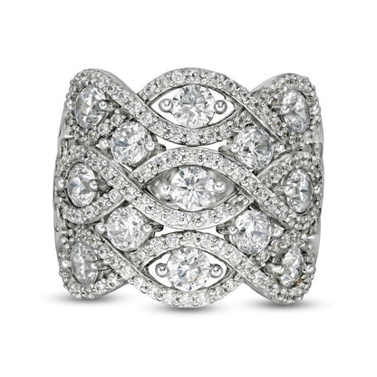 3.0 CT. T.W. Natural Diamond Woven Triple Row Ring in Solid 10K White Gold