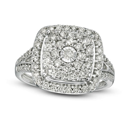 1.0 CT. T.W. Composite Natural Diamond Cushion Frame Split Shank Ring in Solid 10K White Gold