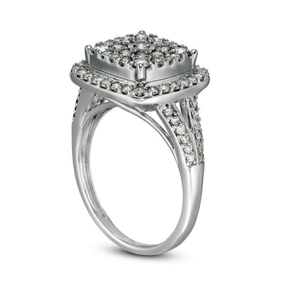 1.0 CT. T.W. Composite Natural Diamond Cushion Frame Split Shank Ring in Solid 10K White Gold