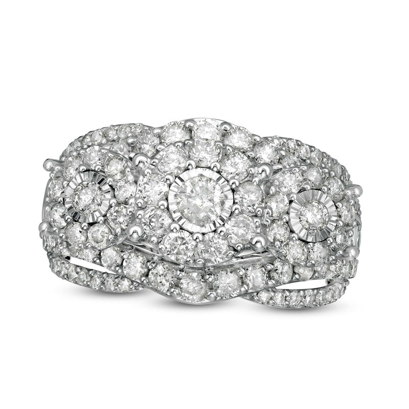 2.0 CT. T.W. Natural Diamond Frame Three Stone Split Shank Ring in Solid 10K White Gold